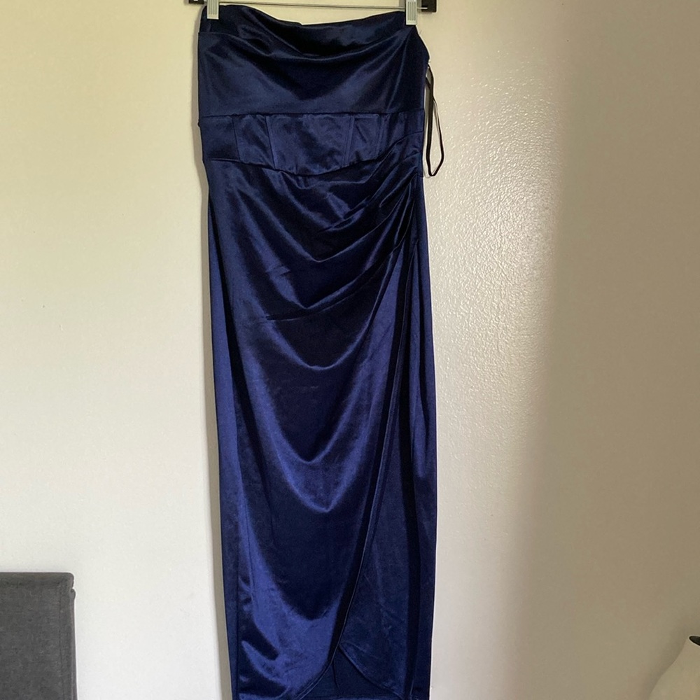 Windsor Blue Ruched Maxi Cocktail Dress
